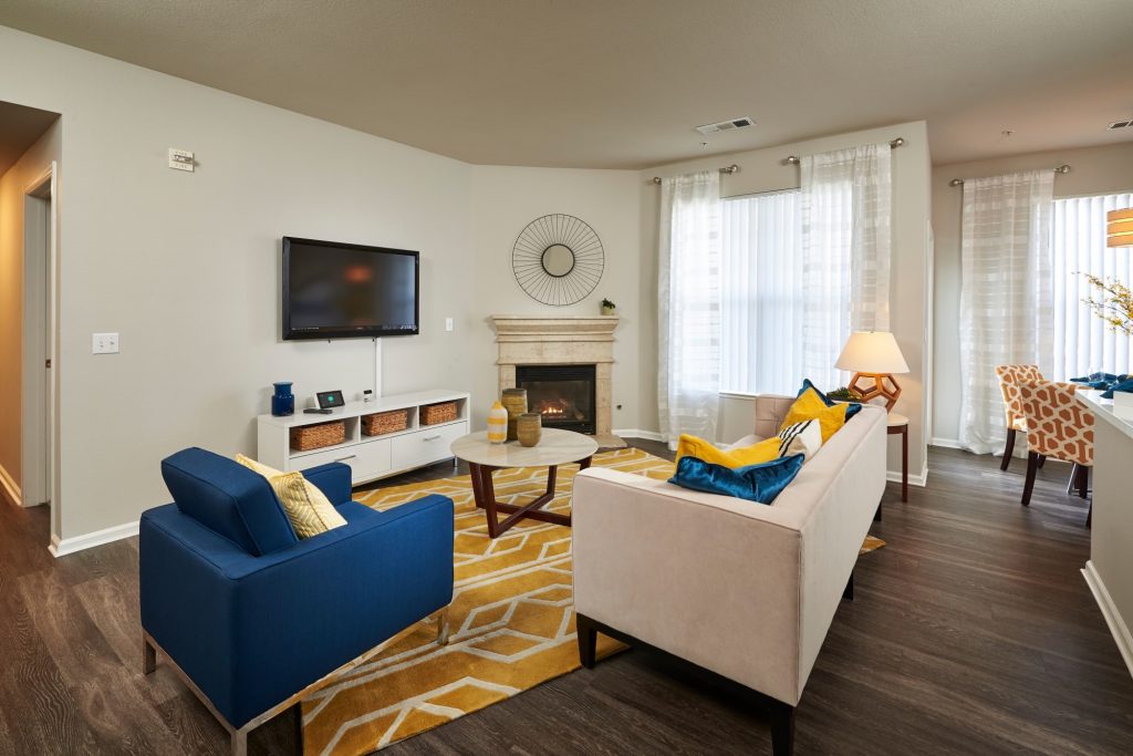 Spacious living room at Bear Valley Park in Denver, Colorado